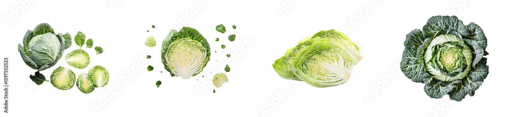 Obraz premium Fresh cabbage preparation kitchen food. Cut out png set