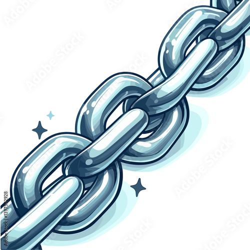 Metal chain links in silvery blue colors with shine effect. Perfect for security concepts, connection metaphors and strength illustrations.