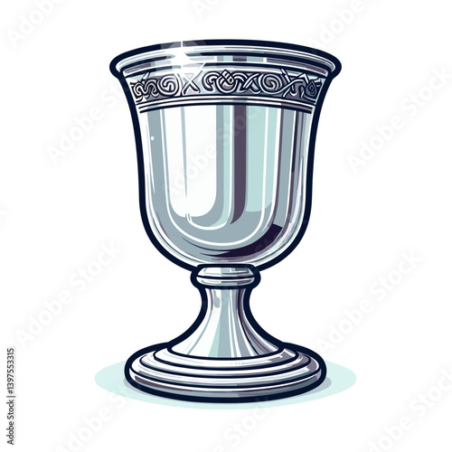 Silver chalice cup with ornate rim design. Perfect for religious ceremony items, medieval feast illustrations, historical artifacts, or fantasy kingdom visualizations.