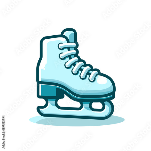 Ice skate in light blue color with minimalist design. Perfect for winter sports equipment, ice skating lessons, and seasonal recreational activity promotions.