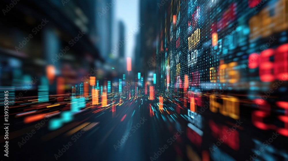Obraz premium Dynamic Double Exposure of Technology-Driven Stock Market Visualization