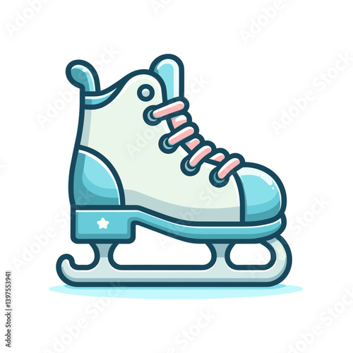 Blue ice skate with star detail, winter sports equipment. Perfect for skating rinks, winter activities, sports equipment retailers, and seasonal recreation promotions.