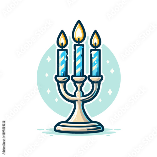 Elegant candelabra with three blue candles on light background. Ideal for formal dining, romantic evenings and sophisticated home decoration concepts.