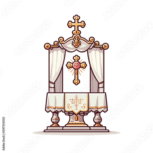 Ornate tabernacle with cross decorations in traditional Christian style. Ideal for church ceremonies, liturgical objects and religious ritual illustrations.