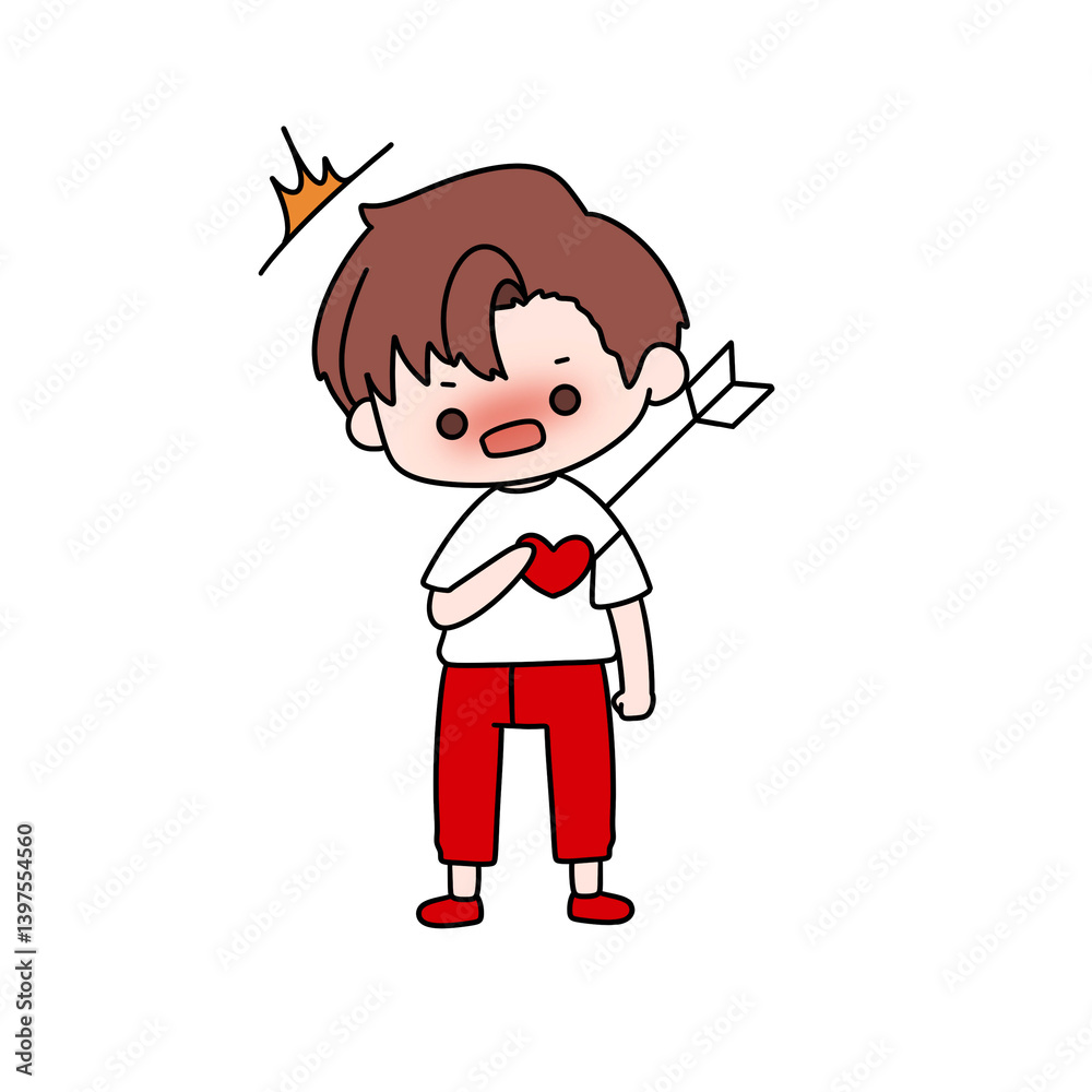 A cartoon boy holding a red heart and a red arrow A cartoon boy holding a red heart and a red arrow