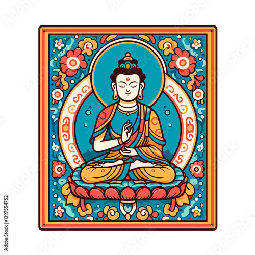 Buddhist thangka painting with lotus throne in traditional style. Ideal for spiritual practices, meditation centers, and Asian cultural content.
