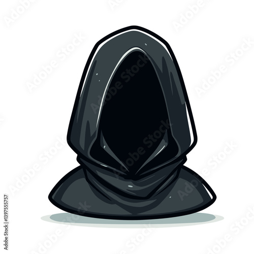 Mysterious hooded figure with hidden face in dark style. Ideal for fantasy characters, mystical concepts and anonymous persona illustrations.