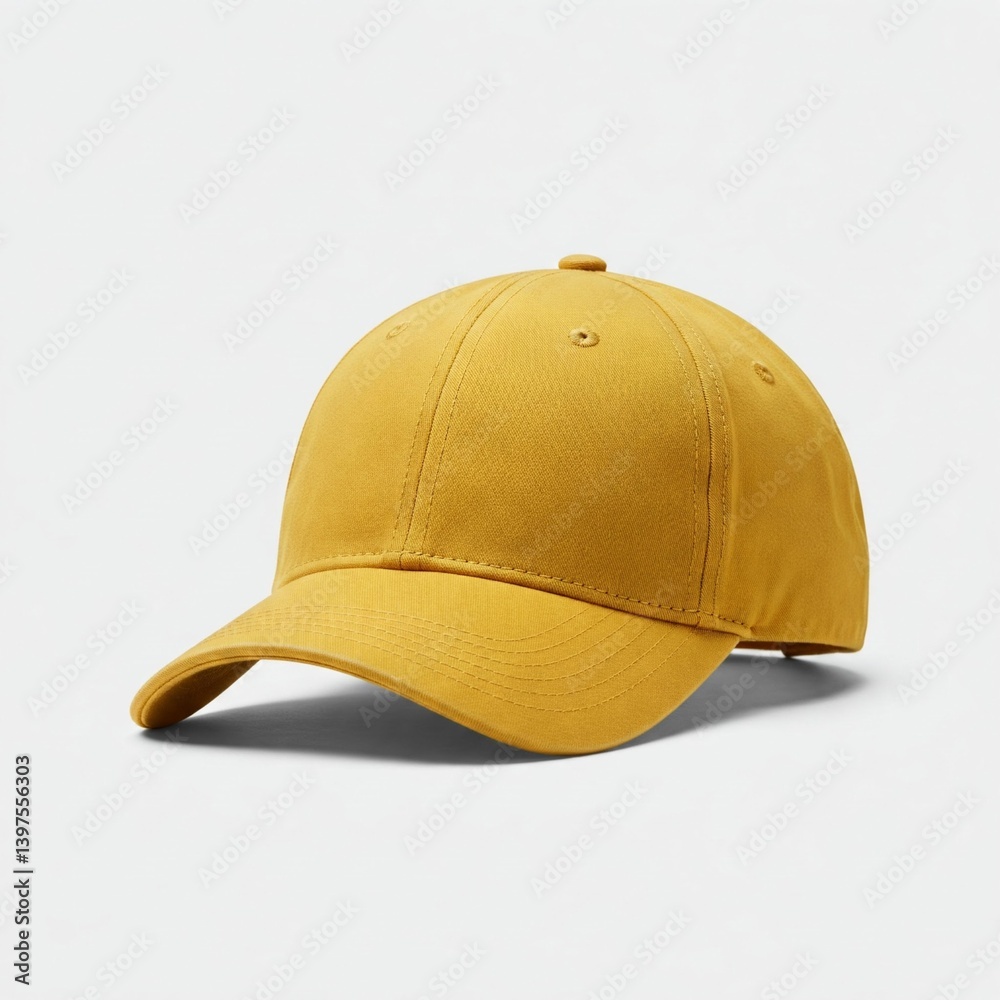 Fototapeta premium Minimalist Yellow Baseball Cap on White Studio Background