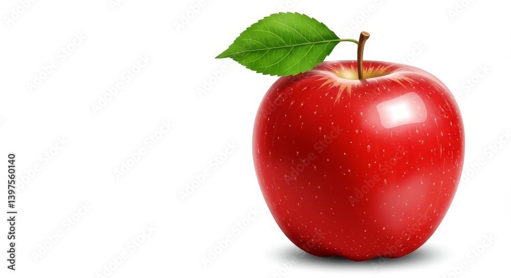 Red Apple with Leaf - A single, shiny red apple with a green leaf, isolated on a white background. Perfect for healthy eating, fruit, and food concepts Red Apple with Leaf - A single, shiny red apple with a green leaf, isolated on a white background. Perfect for healthy eating, fruit, and food concepts