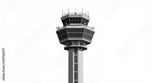 Striking air traffic control tower isolated for architectural and travel designs
