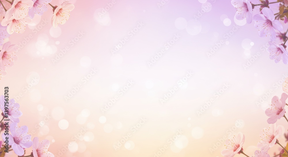 Soft pastel background with cherry blossoms framing the edges of the image Soft pastel background with cherry blossoms framing the edges of the image