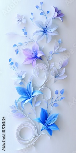 A beautiful display of pale blue blooms with gentle, curved petals is positioned against a peaceful white backdrop, producing a soothing and refined ambiance
