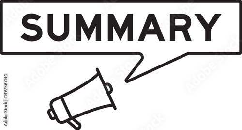 Megaphone icon with speech bubble in word summary on white background