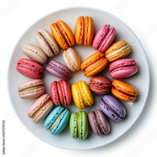 Wallpaper Mural A top view of a plate of colorful macarons, isolated on a white background  Torontodigital.ca