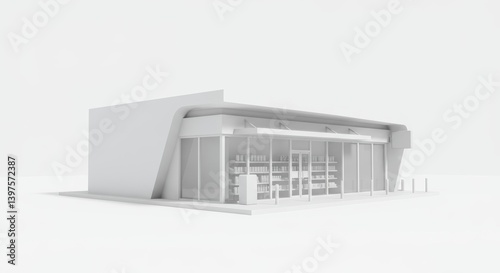 Minimalist convenience store design showcasing architectural purity and simplicity