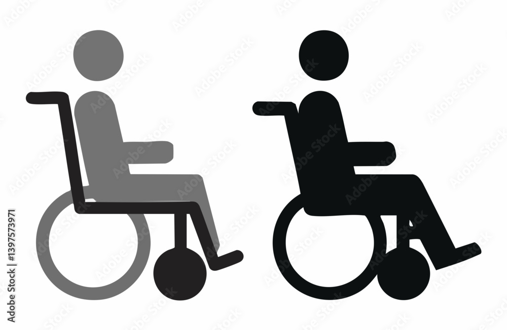 Fototapeta premium Wheelchair User Icon Set Gray Black. Vector Image