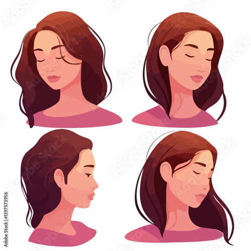 Woman face profile views set illustration. Vector Image