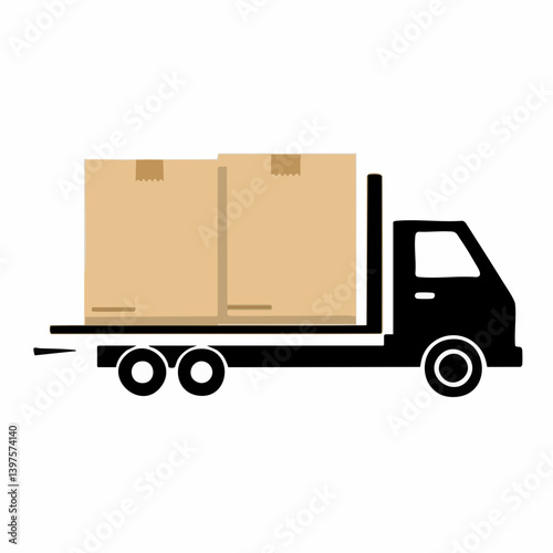 Truck Delivering Two Cardboard Boxes. Vector Image