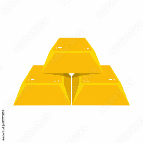 Three Gold Bars Stacked Triangle Shape. Vector Image
