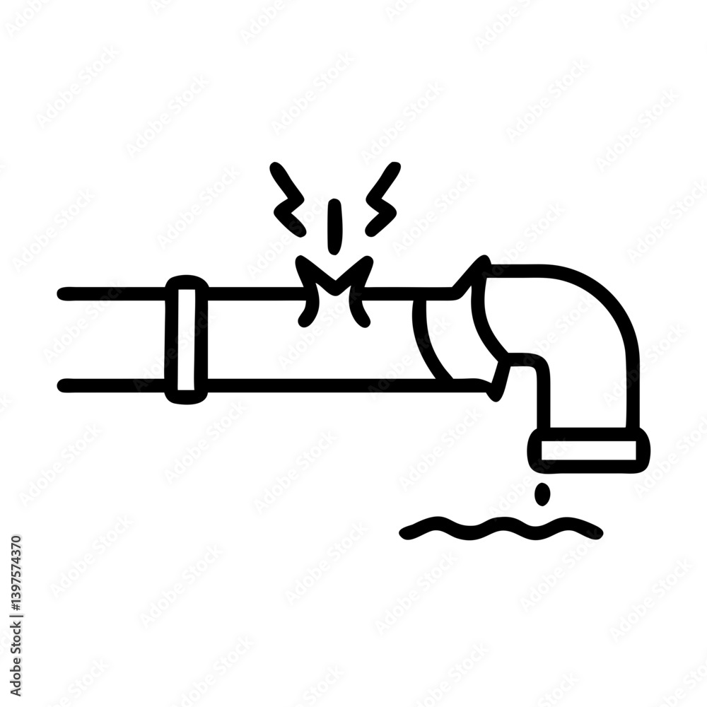 Damaged pipeline leaking water illustration Damaged pipeline leaking water illustration