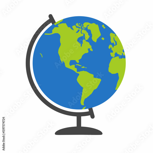 Simple Globe on Stand World Map Icon. Vector Image