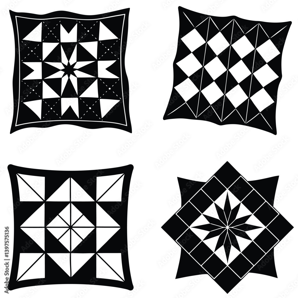 Fototapeta premium Quilt Vector Silhouetted Bundle Set Collection
