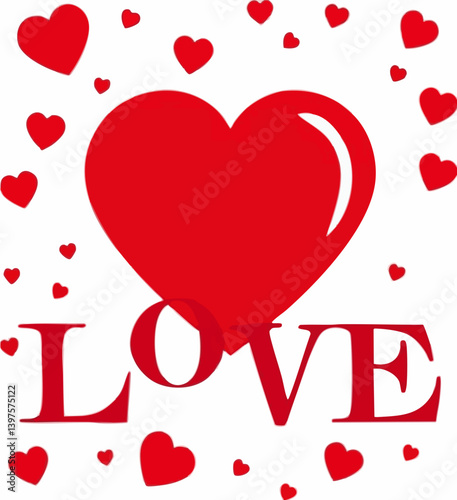 Red Heart and Love Typography Design. Vector Image