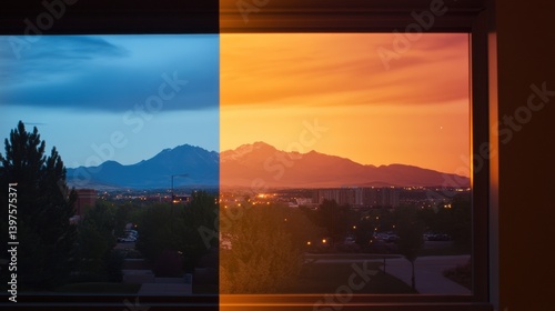 A time lapse photo showing the change in the sky from day to night.