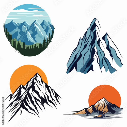 Mountain range illustrations peak designs nature scenery. Vector Image