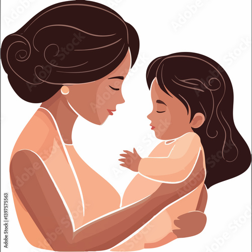 Mother and baby embracing tenderly. Vector Image