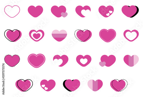 シンプルなハートマーク セット 桃色