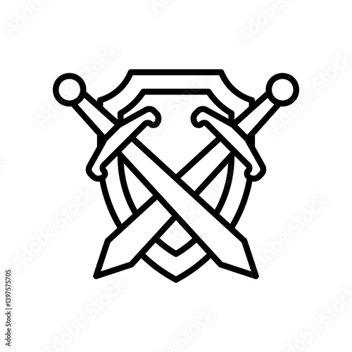 Shield Emblem with Crossed Swords in Modern Black Line Art