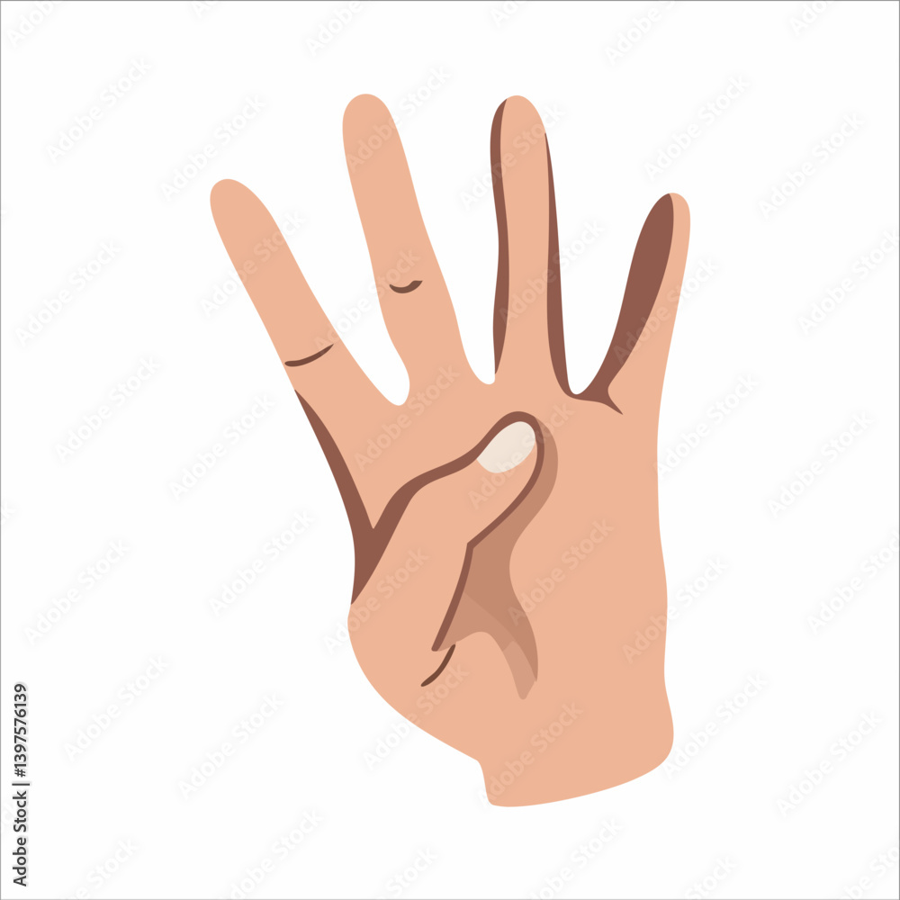 Hand Showing Number Four Gesture Illustration. Vector Image Hand Showing Number Four Gesture Illustration. Vector Image