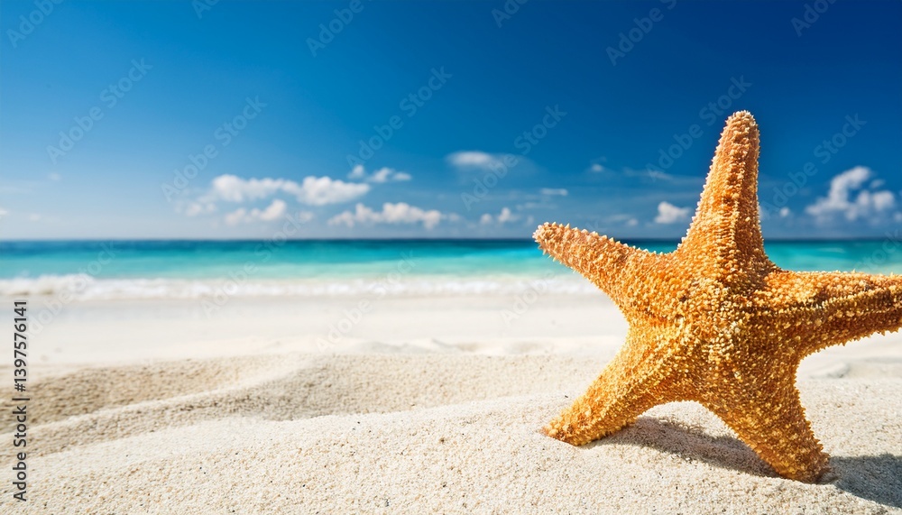 Starfish on the summer beach Summer background Tropical sand beach