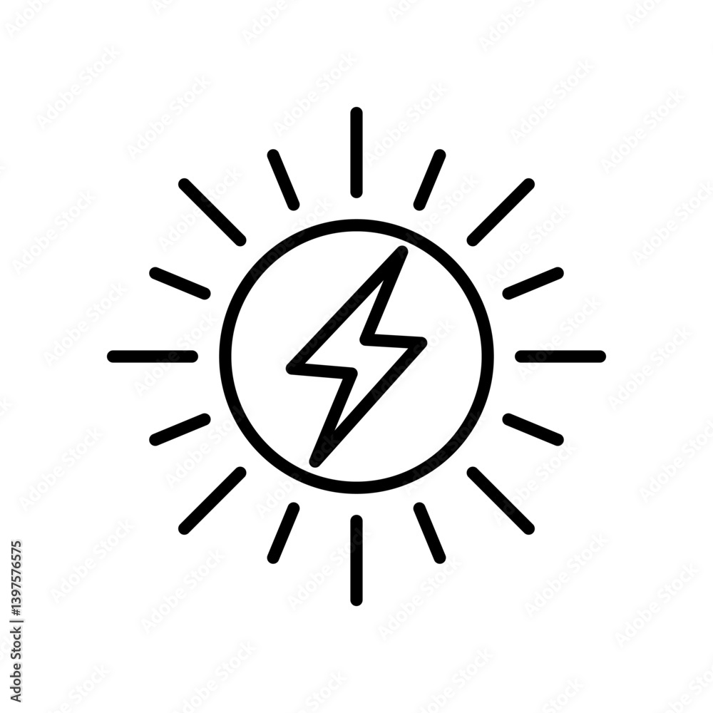 Simple Icon Depicting Solar Energy Concept with Lightning Symbol Simple Icon Depicting Solar Energy Concept with Lightning Symbol