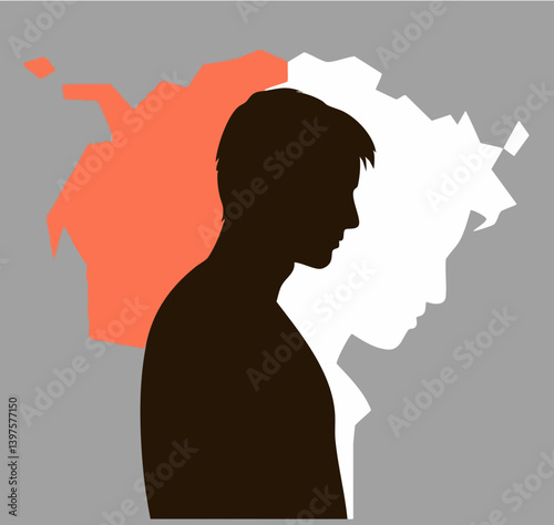 Dual Identity Silhouette Abstract Art. Vector Image