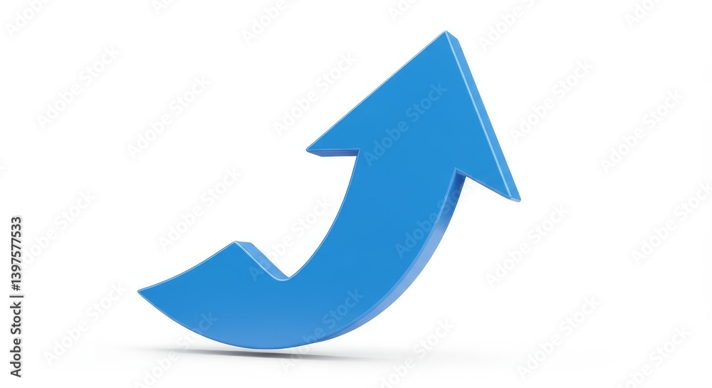 Upward Trending Arrow Symbol - A 3D blue arrow curving upward, symbolizing growth, progress, and success. Perfect for presentations and websites Upward Trending Arrow Symbol - A 3D blue arrow curving upward, symbolizing growth, progress, and success. Perfect for presentations and websites