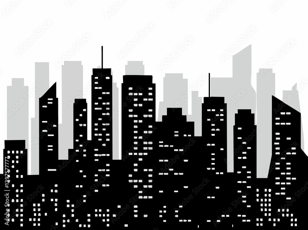 Obraz premium Cityscape Silhouette at Night. Vector Image