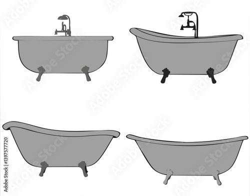 Collection of clawfoot bathtub illustrations. Vector Image