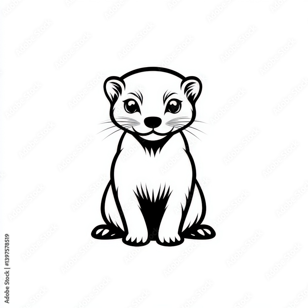 Obraz premium Ferret icon design in simple black line art style showcasing the adorable features of a sitting ferret