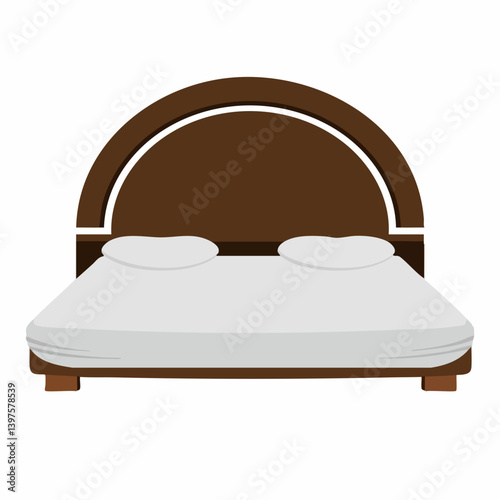 Arched Headboard Double Bed with Pillows. Vector Image