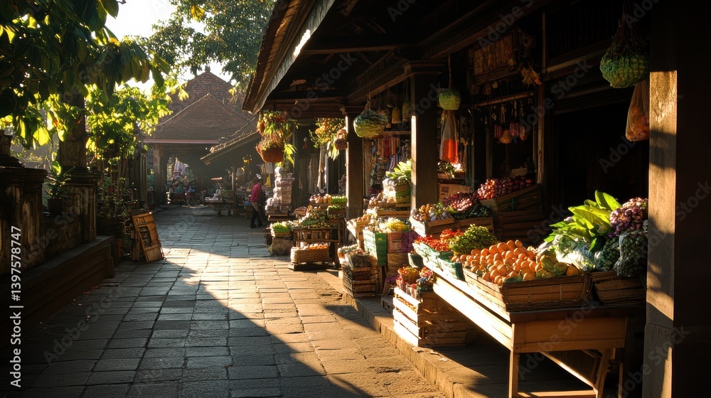 Fototapeta premium A lively market scene where goods are exchanged between vendors.