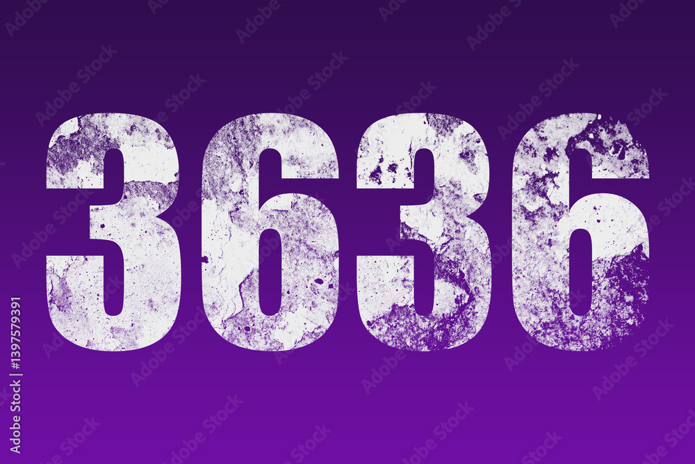 flat white grunge number of 3636 on purple background. flat white grunge number of 3636 on purple background.