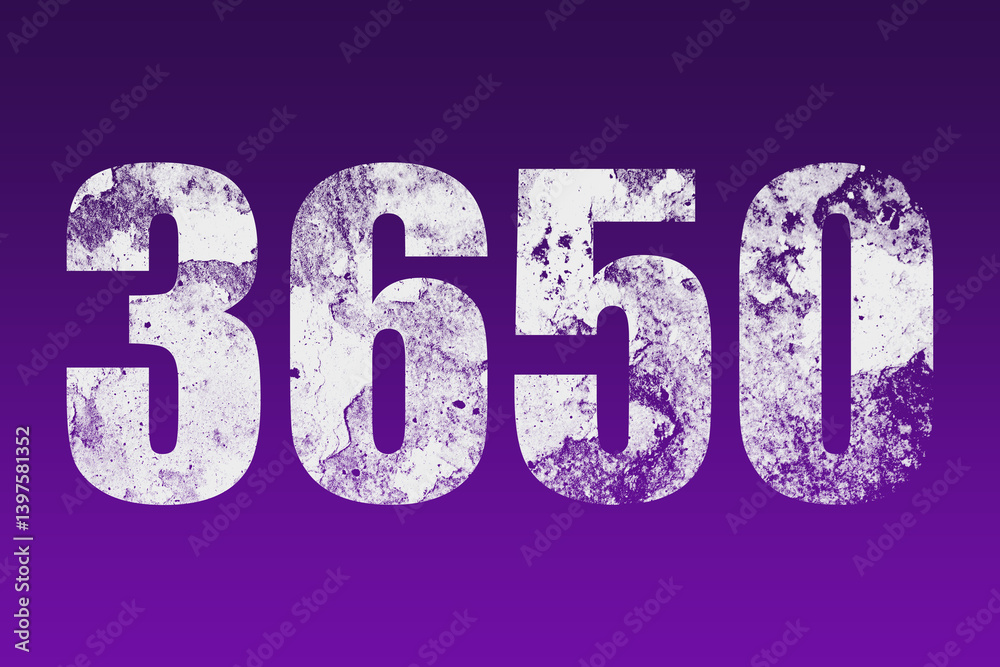 flat white grunge number of 3650 on purple background. flat white grunge number of 3650 on purple background.