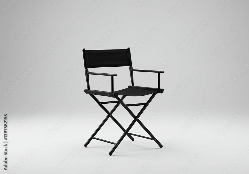 Isolated Black Folding Chair on Light Background Minimalist Style Isolated Black Folding Chair on Light Background Minimalist Style