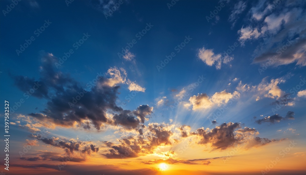 Sky at sunset blue and orange light of the sun through the clouds in the sky Sky at sunset blue and orange light of the sun through the clouds in the sky