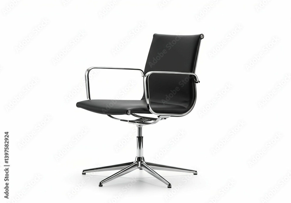 Obraz premium Black Office Chair with Chrome Armrests Isolated on White