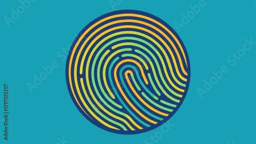 Colorful fingerprint icon on blue background representing identity security biometrics and digital access