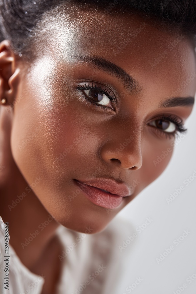 Naklejka premium Close-up portrait of stunning confident woman with radiant skin , skin care beauty concept