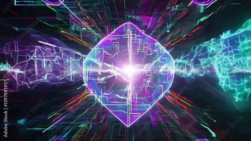Abstract glitch expanding with light and data transfer